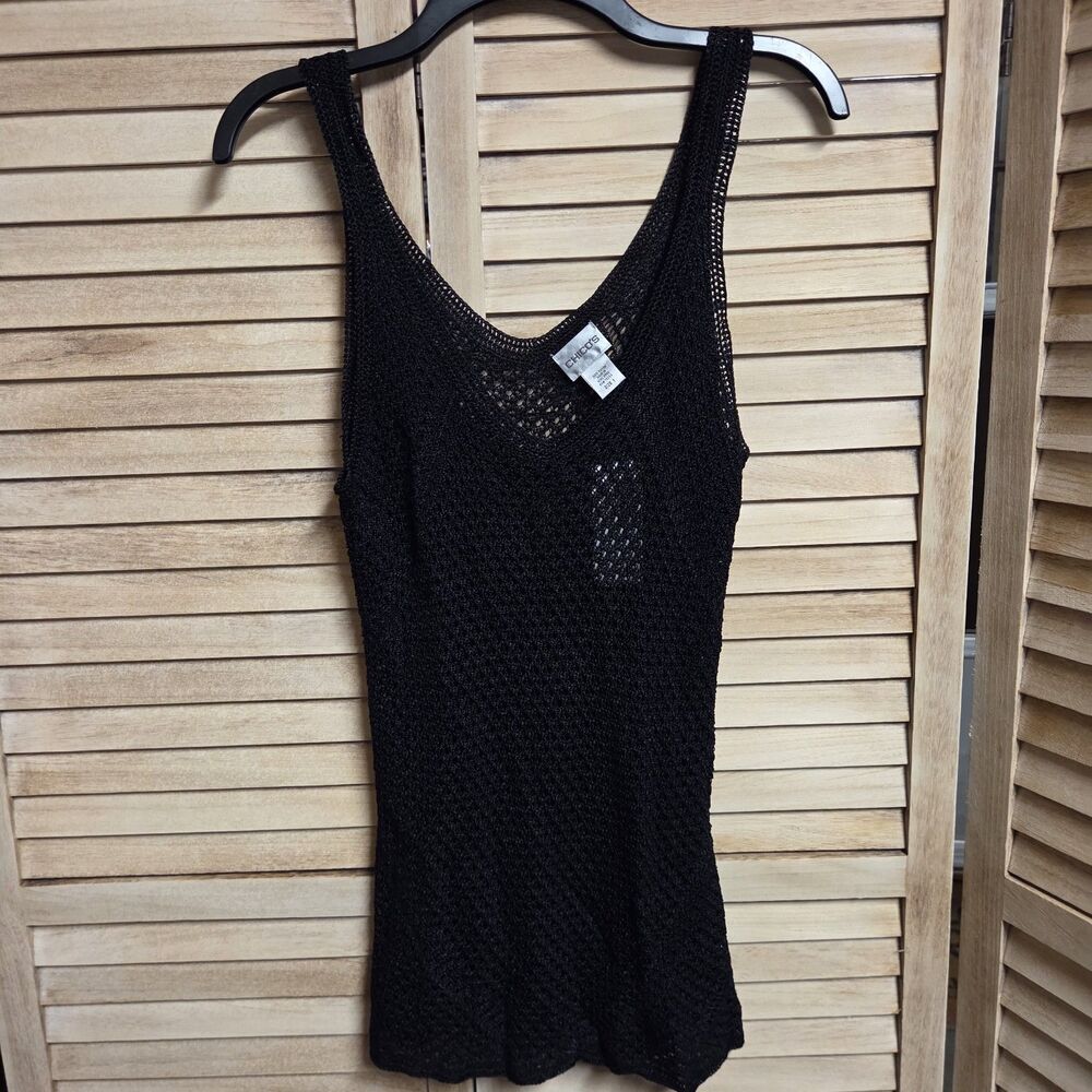 Chicos Sleeveless Black Crochet Tank Top Kendra Size 1 Med Layering Gothcore